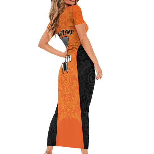 Cricket Australia Perth Champions 2026 Short Sleeve Bodycon Dress Gold Aboriginal Dot Art