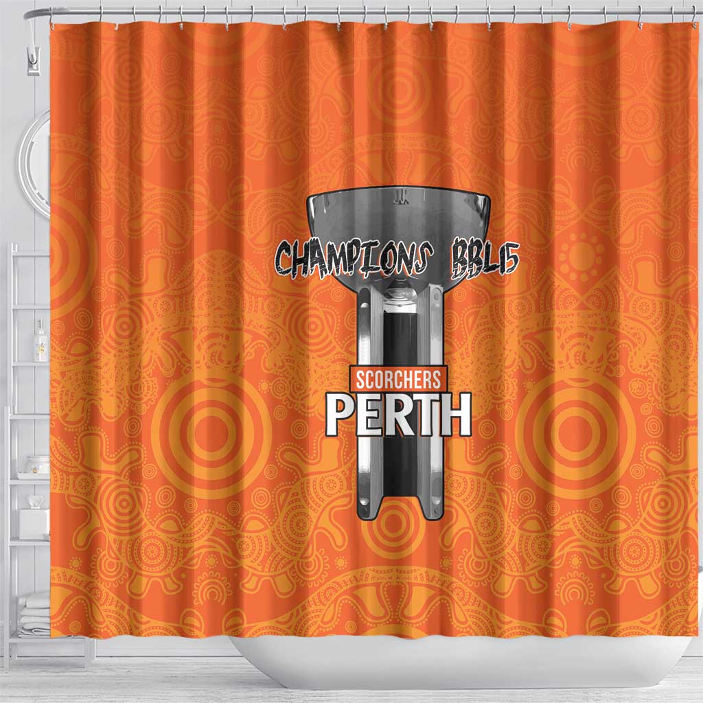 Cricket Australia Perth Champions 2026 Shower Curtain Gold Aboriginal Dot Art