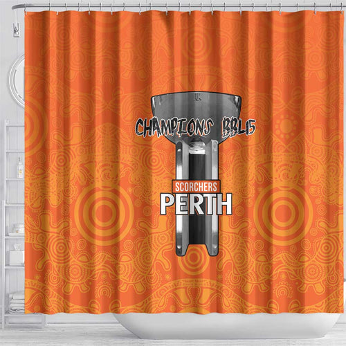 Cricket Australia Perth Champions 2026 Shower Curtain Gold Aboriginal Dot Art