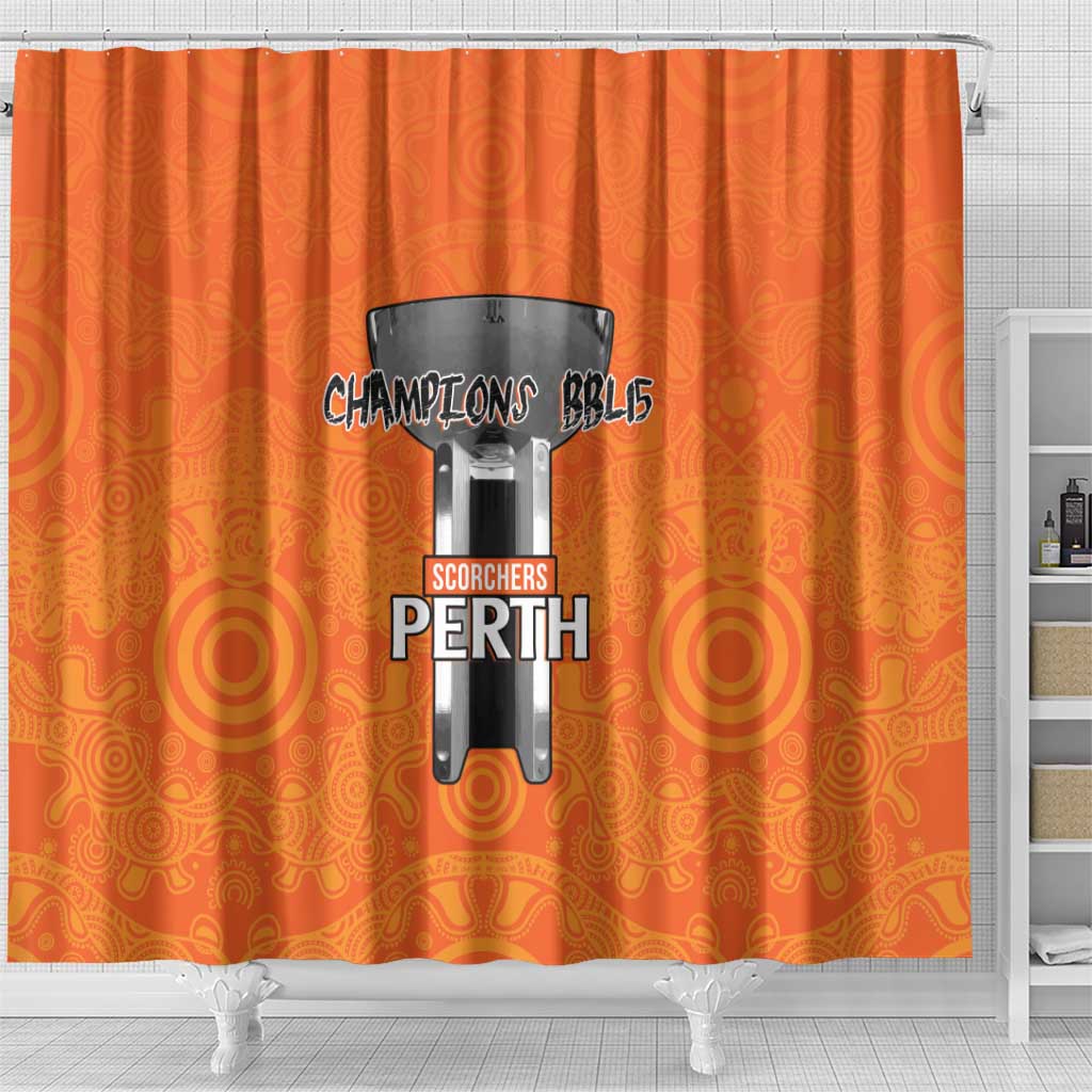Cricket Australia Perth Champions 2026 Shower Curtain Gold Aboriginal Dot Art