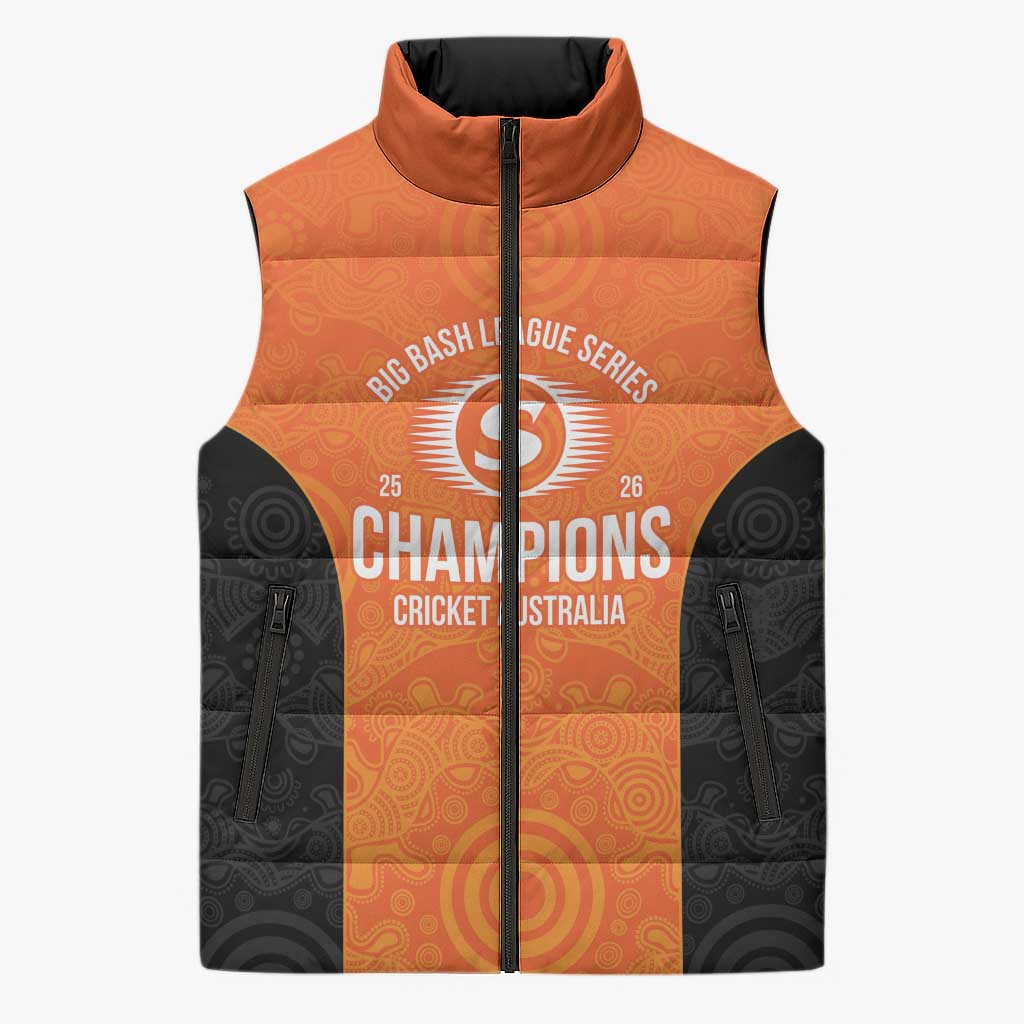 Cricket Australia Perth Champions 2026 Sleeveless Puffer Jacket Gold Aboriginal Dot Art