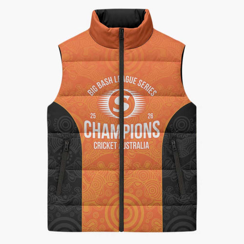 Cricket Australia Perth Champions 2026 Sleeveless Puffer Jacket Gold Aboriginal Dot Art