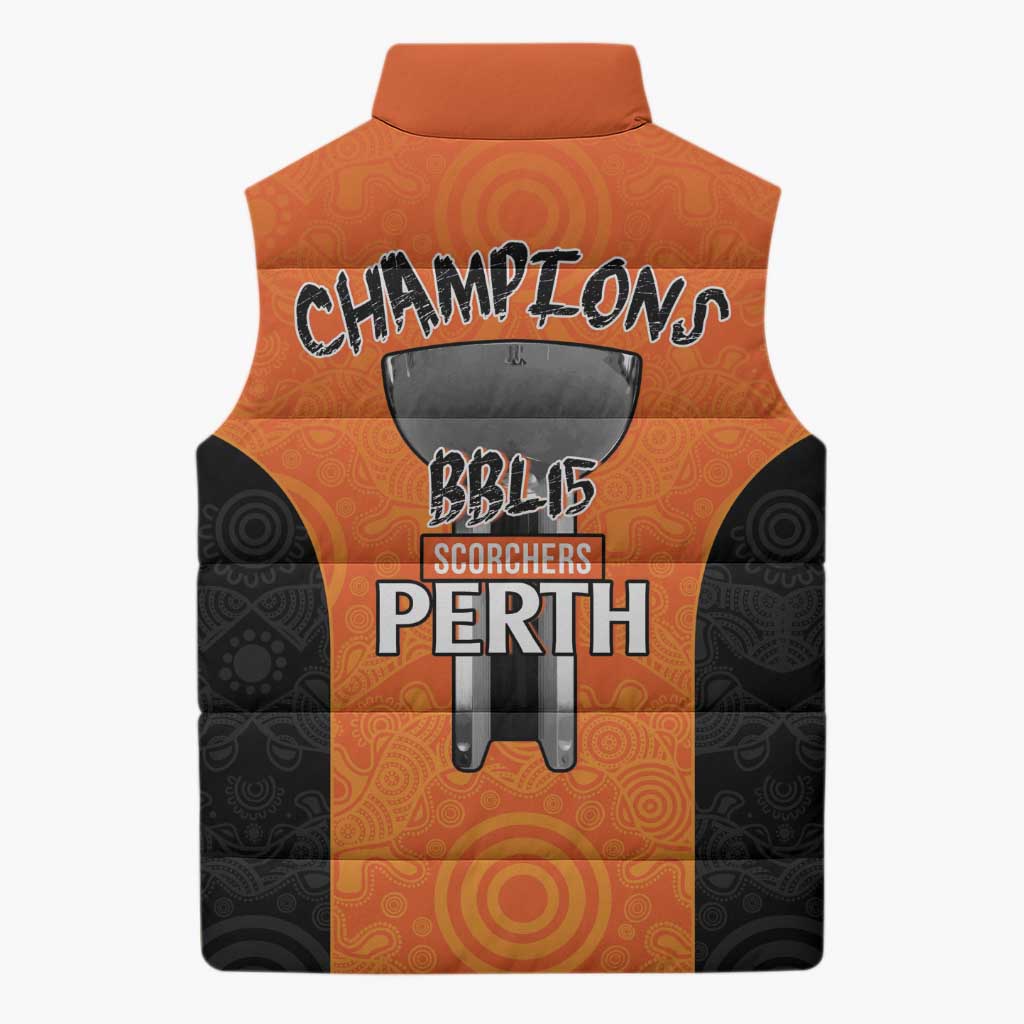 Cricket Australia Perth Champions 2026 Sleeveless Puffer Jacket Gold Aboriginal Dot Art