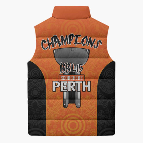 Cricket Australia Perth Champions 2026 Sleeveless Puffer Jacket Gold Aboriginal Dot Art