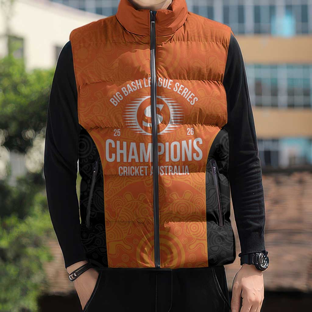 Cricket Australia Perth Champions 2026 Sleeveless Puffer Jacket Gold Aboriginal Dot Art