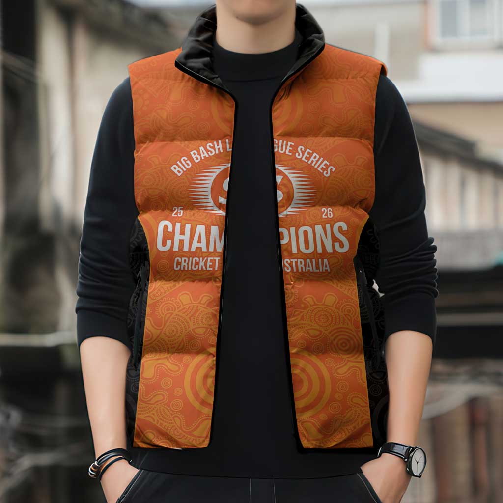 Cricket Australia Perth Champions 2026 Sleeveless Puffer Jacket Gold Aboriginal Dot Art