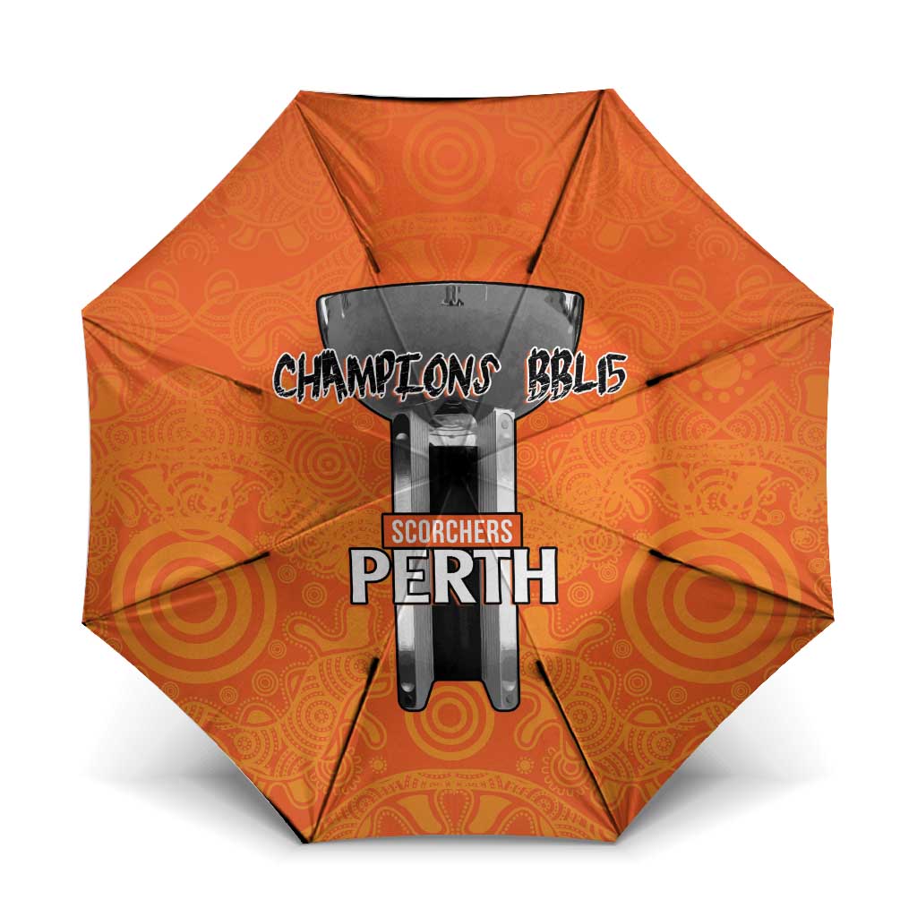 Cricket Australia Perth Champions 2026 Umbrella Gold Aboriginal Dot Art