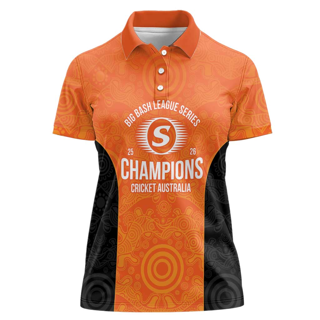 Cricket Australia Perth Champions 2026 Women Polo Shirt Gold Aboriginal Dot Art