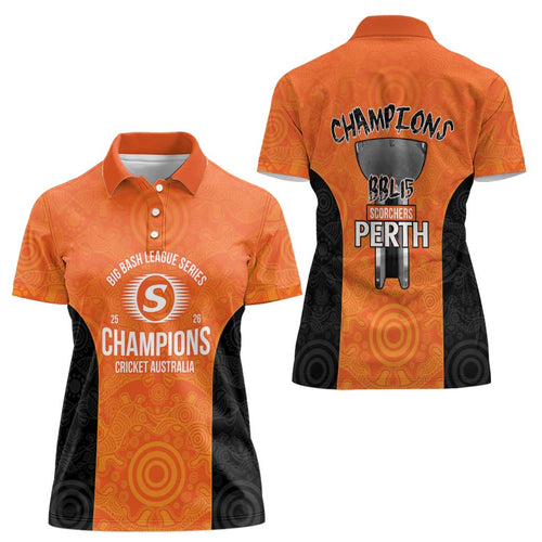 Cricket Australia Perth Champions 2026 Women Polo Shirt Gold Aboriginal Dot Art