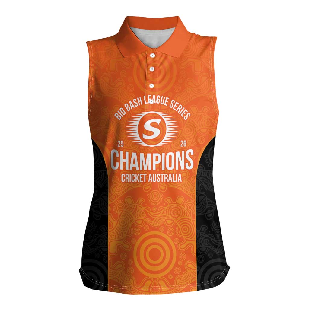Cricket Australia Perth Champions 2026 Women Sleeveless Polo Shirt Gold Aboriginal Dot Art