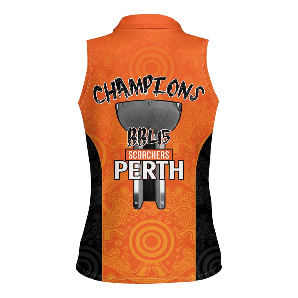 Cricket Australia Perth Champions 2026 Women Sleeveless Polo Shirt Gold Aboriginal Dot Art