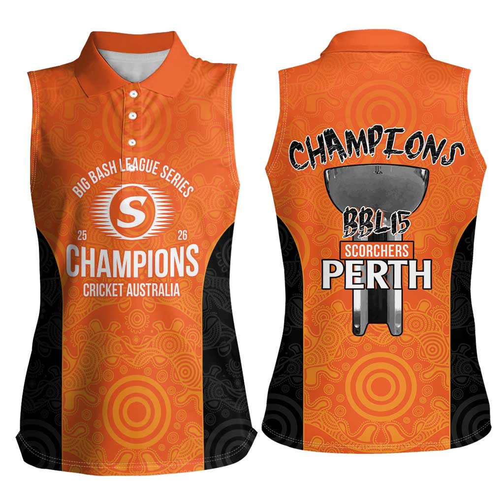 Cricket Australia Perth Champions 2026 Women Sleeveless Polo Shirt Gold Aboriginal Dot Art