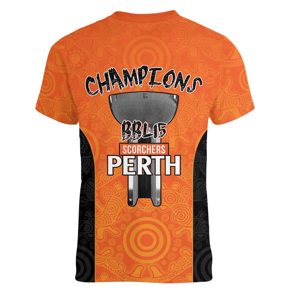 Cricket Australia Perth Champions 2026 Women V-Neck T-Shirt Gold Aboriginal Dot Art