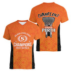Cricket Australia Perth Champions 2026 Women V-Neck T-Shirt Gold Aboriginal Dot Art