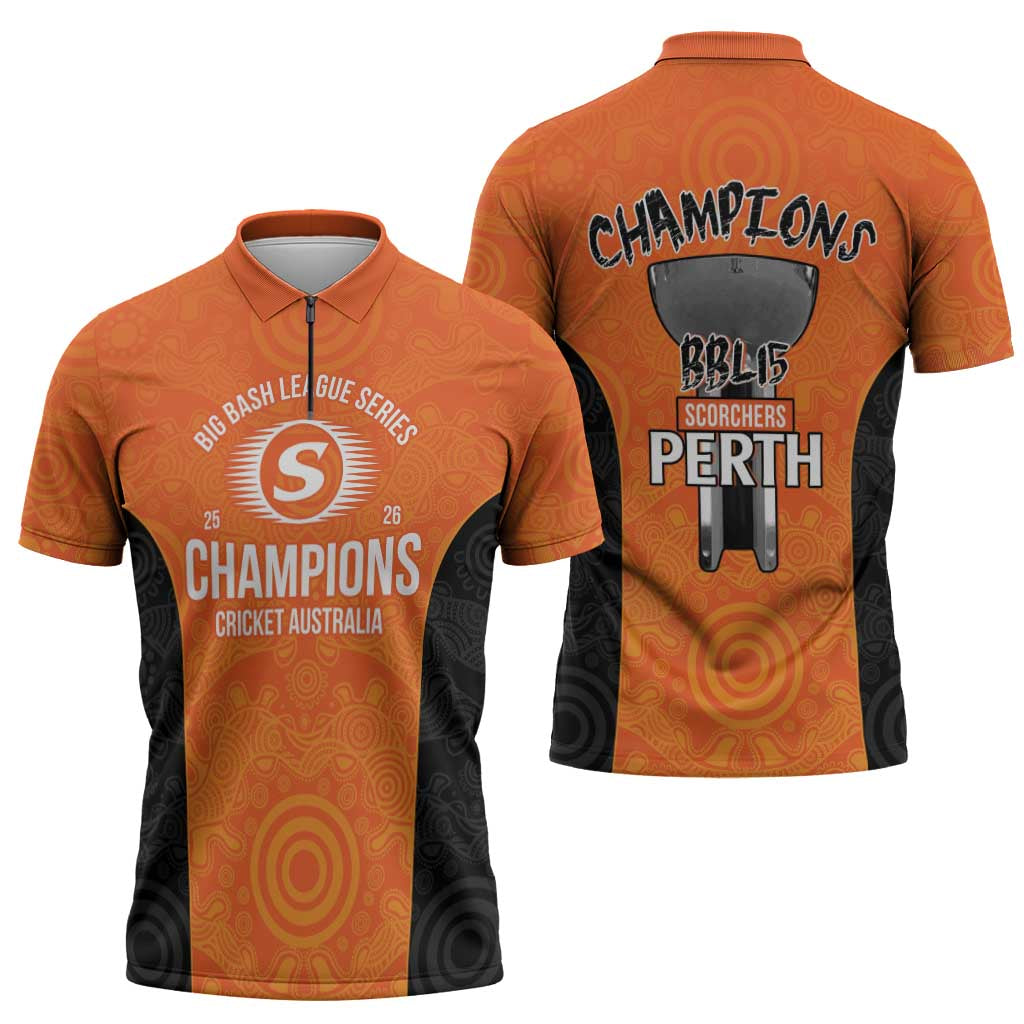 Cricket Australia Perth Champions 2026 Zipper Polo Shirt Gold Aboriginal Dot Art