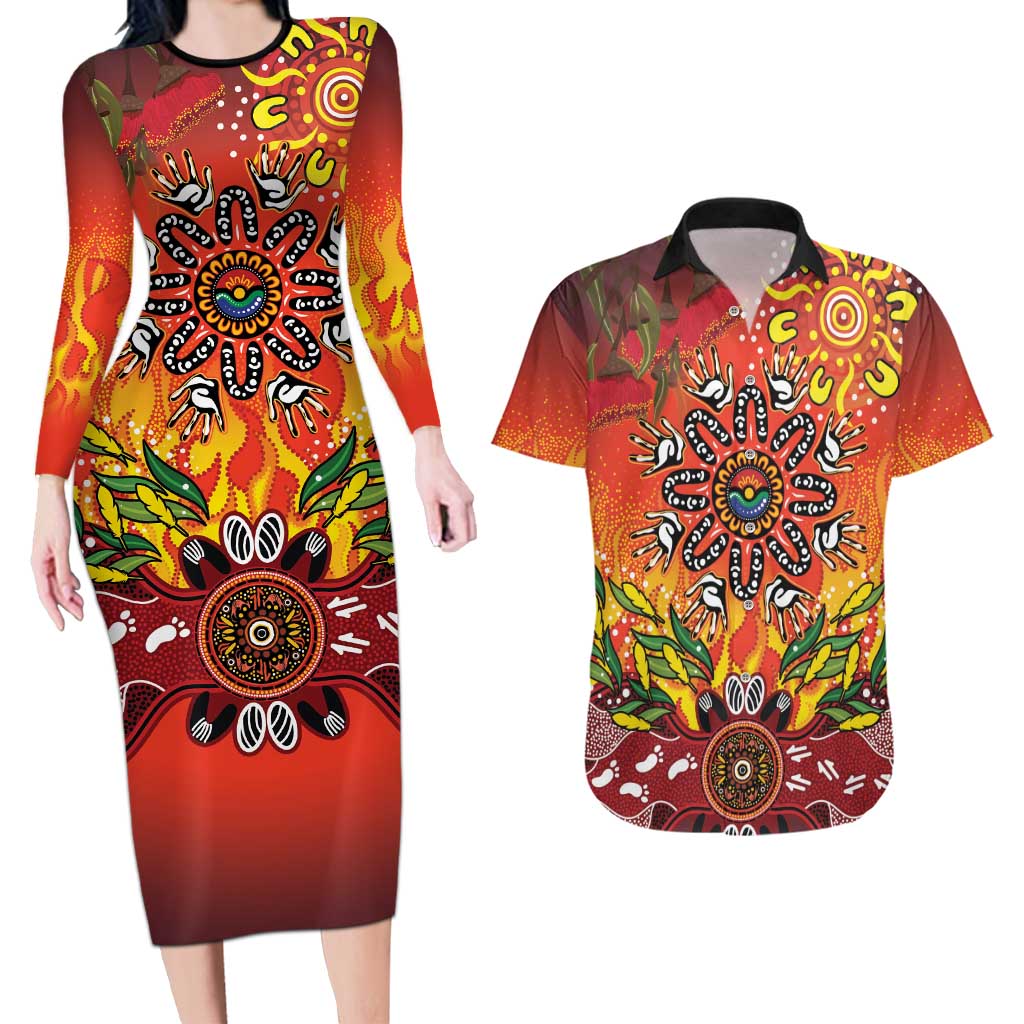NAIDOC Week 2026 Couples Matching Long Sleeve Bodycon Dress and Hawaiian Shirt 50 Years of Deadly Aboriginal Dot Art