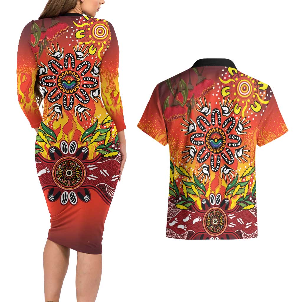 NAIDOC Week 2026 Couples Matching Long Sleeve Bodycon Dress and Hawaiian Shirt 50 Years of Deadly Aboriginal Dot Art