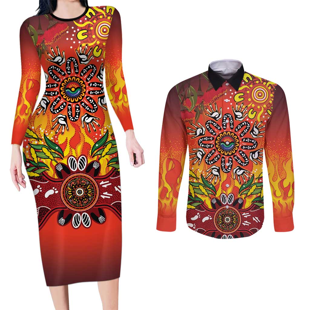 NAIDOC Week 2026 Couples Matching Long Sleeve Bodycon Dress and Long Sleeve Button Shirt 50 Years of Deadly Aboriginal Dot Art