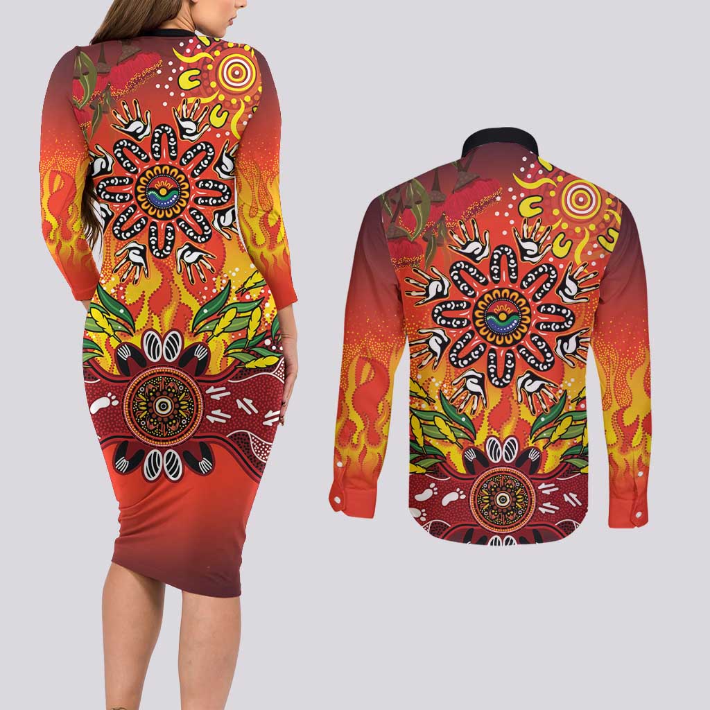 NAIDOC Week 2026 Couples Matching Long Sleeve Bodycon Dress and Long Sleeve Button Shirt 50 Years of Deadly Aboriginal Dot Art