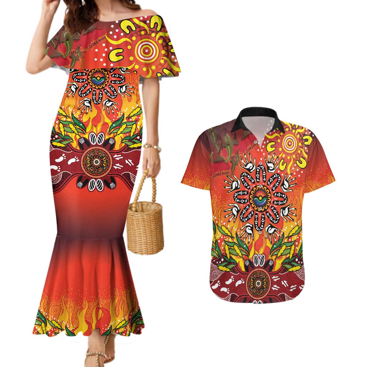 NAIDOC Week 2026 Couples Matching Mermaid Dress and Hawaiian Shirt 50 Years of Deadly Aboriginal Dot Art