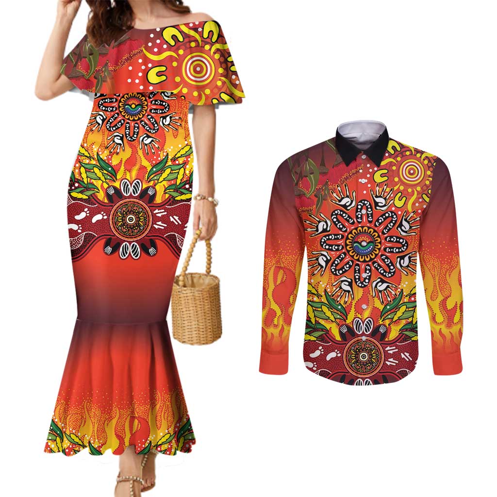 NAIDOC Week 2026 Couples Matching Mermaid Dress and Long Sleeve Button Shirt 50 Years of Deadly Aboriginal Dot Art