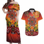 NAIDOC Week 2026 Couples Matching Off Shoulder Maxi Dress and Hawaiian Shirt 50 Years of Deadly Aboriginal Dot Art