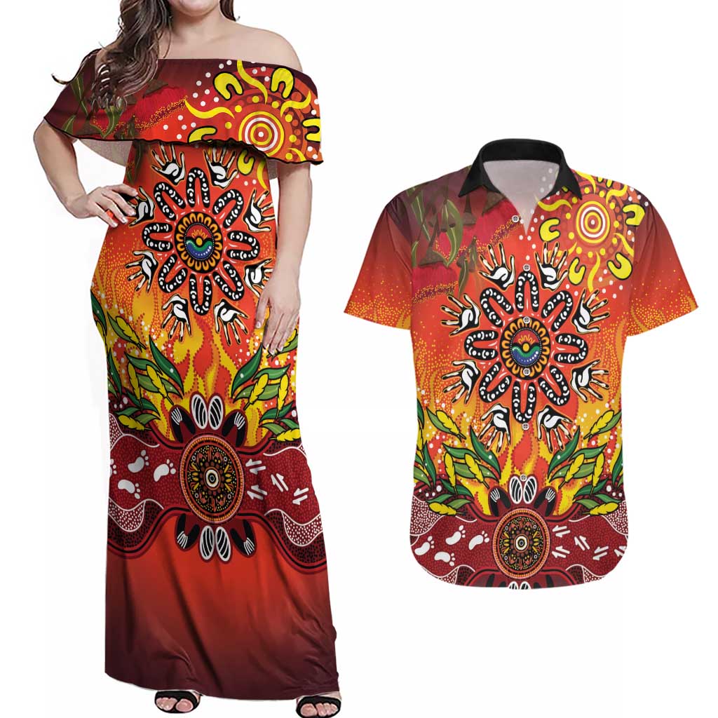 NAIDOC Week 2026 Couples Matching Off Shoulder Maxi Dress and Hawaiian Shirt 50 Years of Deadly Aboriginal Dot Art