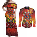 NAIDOC Week 2026 Couples Matching Off Shoulder Maxi Dress and Long Sleeve Button Shirt 50 Years of Deadly Aboriginal Dot Art