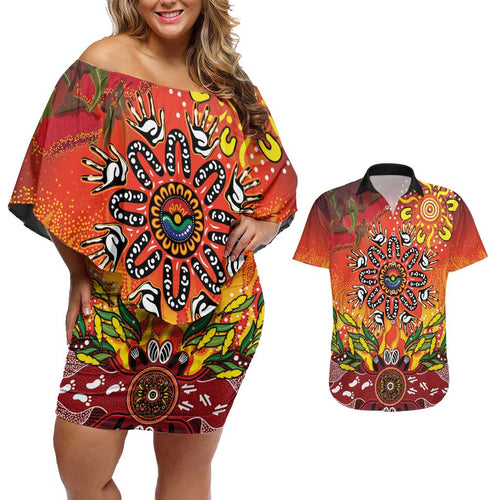 NAIDOC Week 2026 Couples Matching Off Shoulder Short Dress and Hawaiian Shirt 50 Years of Deadly Aboriginal Dot Art