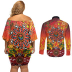 NAIDOC Week 2026 Couples Matching Off Shoulder Short Dress and Long Sleeve Button Shirt 50 Years of Deadly Aboriginal Dot Art