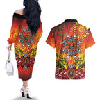 NAIDOC Week 2026 Couples Matching Off The Shoulder Long Sleeve Dress and Hawaiian Shirt 50 Years of Deadly Aboriginal Dot Art