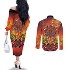 NAIDOC Week 2026 Couples Matching Off The Shoulder Long Sleeve Dress and Long Sleeve Button Shirt 50 Years of Deadly Aboriginal Dot Art