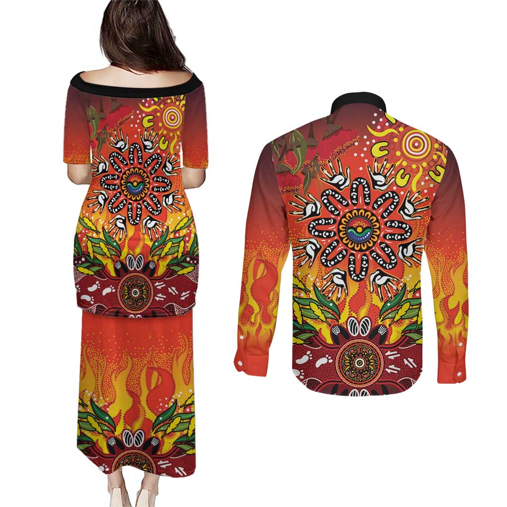 NAIDOC Week 2026 Couples Matching Puletasi and Long Sleeve Button Shirt 50 Years of Deadly Aboriginal Dot Art