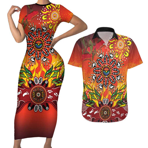NAIDOC Week 2026 Couples Matching Short Sleeve Bodycon Dress and Hawaiian Shirt 50 Years of Deadly Aboriginal Dot Art