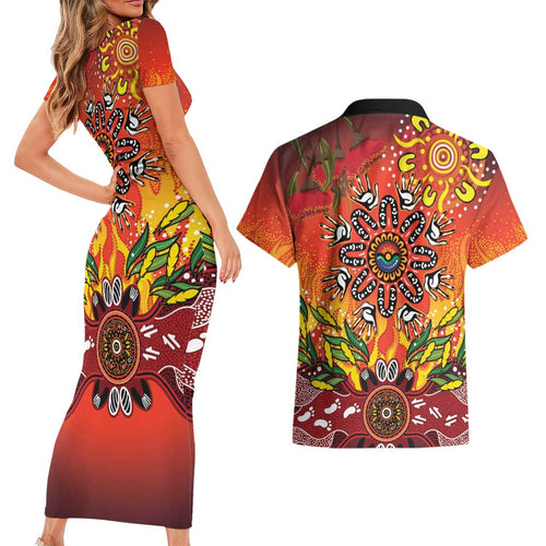 NAIDOC Week 2026 Couples Matching Short Sleeve Bodycon Dress and Hawaiian Shirt 50 Years of Deadly Aboriginal Dot Art