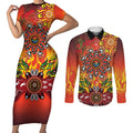 NAIDOC Week 2026 Couples Matching Short Sleeve Bodycon Dress and Long Sleeve Button Shirt 50 Years of Deadly Aboriginal Dot Art
