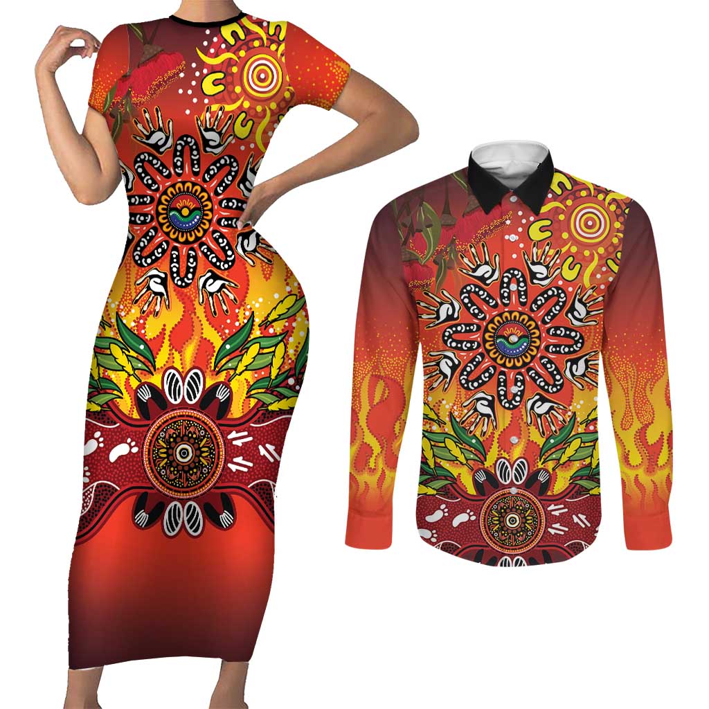 NAIDOC Week 2026 Couples Matching Short Sleeve Bodycon Dress and Long Sleeve Button Shirt 50 Years of Deadly Aboriginal Dot Art