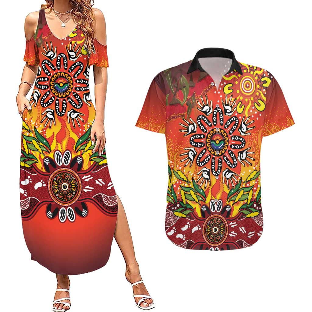 NAIDOC Week 2026 Couples Matching Summer Maxi Dress and Hawaiian Shirt 50 Years of Deadly Aboriginal Dot Art