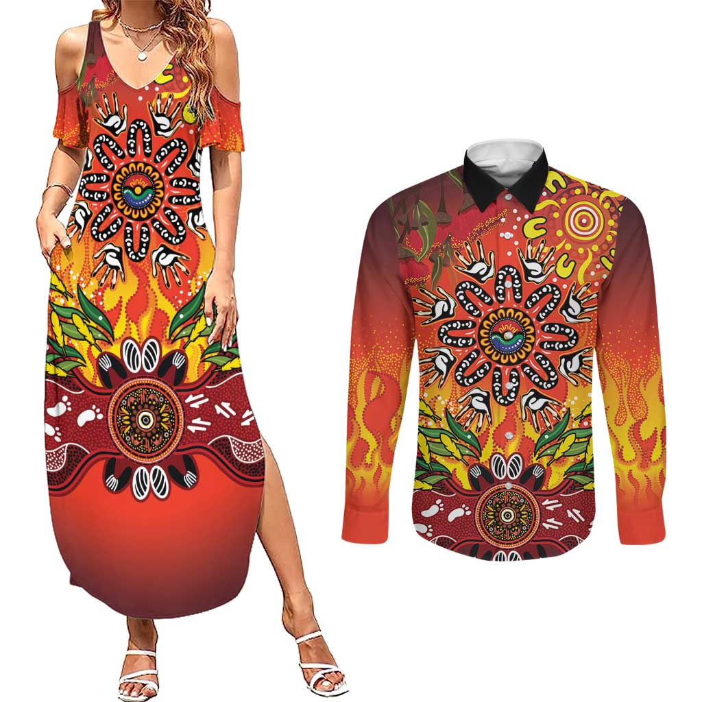 NAIDOC Week 2026 Couples Matching Summer Maxi Dress and Long Sleeve Button Shirt 50 Years of Deadly Aboriginal Dot Art