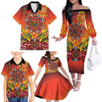 NAIDOC Week 2026 Family Matching Off The Shoulder Long Sleeve Dress and Hawaiian Shirt 50 Years of Deadly Aboriginal Dot Art