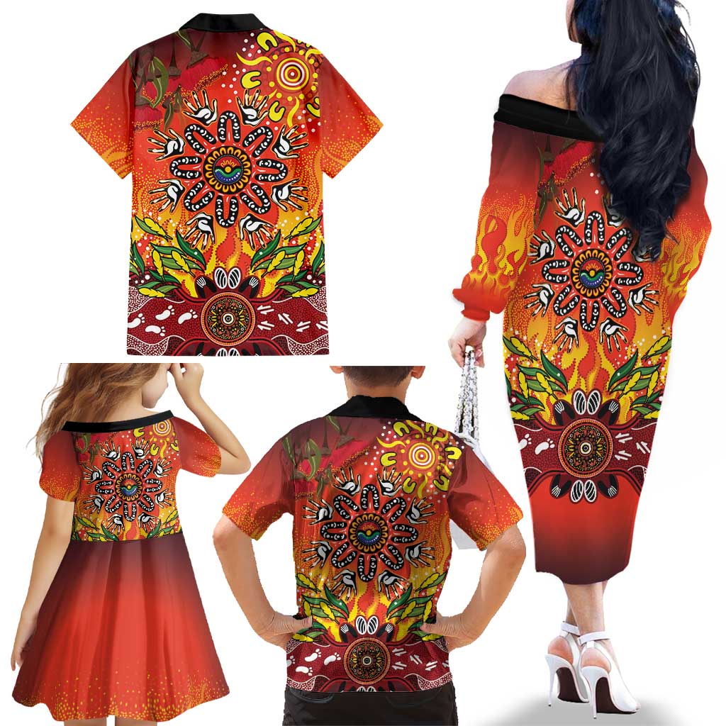 NAIDOC Week 2026 Family Matching Off The Shoulder Long Sleeve Dress and Hawaiian Shirt 50 Years of Deadly Aboriginal Dot Art