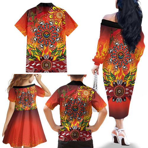 NAIDOC Week 2026 Family Matching Off The Shoulder Long Sleeve Dress and Hawaiian Shirt 50 Years of Deadly Aboriginal Dot Art