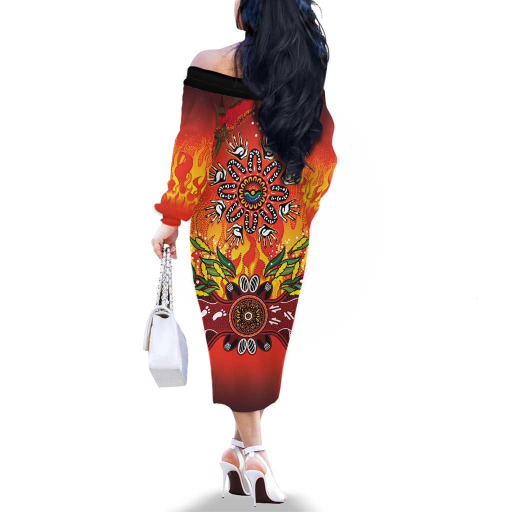 NAIDOC Week 2026 Family Matching Off The Shoulder Long Sleeve Dress and Hawaiian Shirt 50 Years of Deadly Aboriginal Dot Art