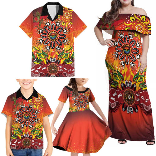 NAIDOC Week 2026 Family Matching Off Shoulder Maxi Dress and Hawaiian Shirt 50 Years of Deadly Aboriginal Dot Art