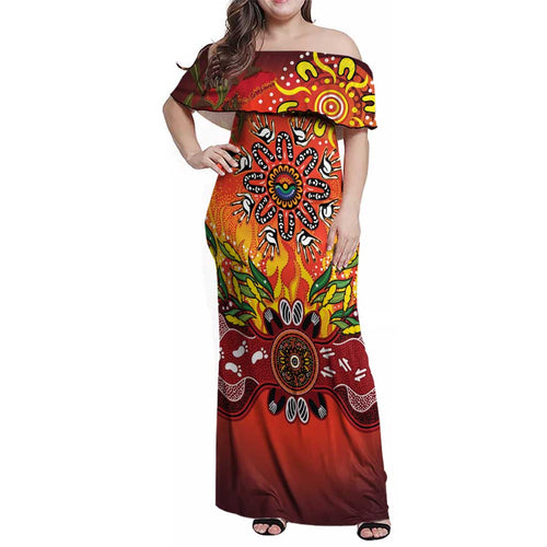 NAIDOC Week 2026 Family Matching Off Shoulder Maxi Dress and Hawaiian Shirt 50 Years of Deadly Aboriginal Dot Art
