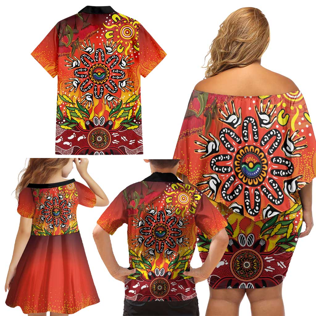 NAIDOC Week 2026 Family Matching Off Shoulder Short Dress and Hawaiian Shirt 50 Years of Deadly Aboriginal Dot Art