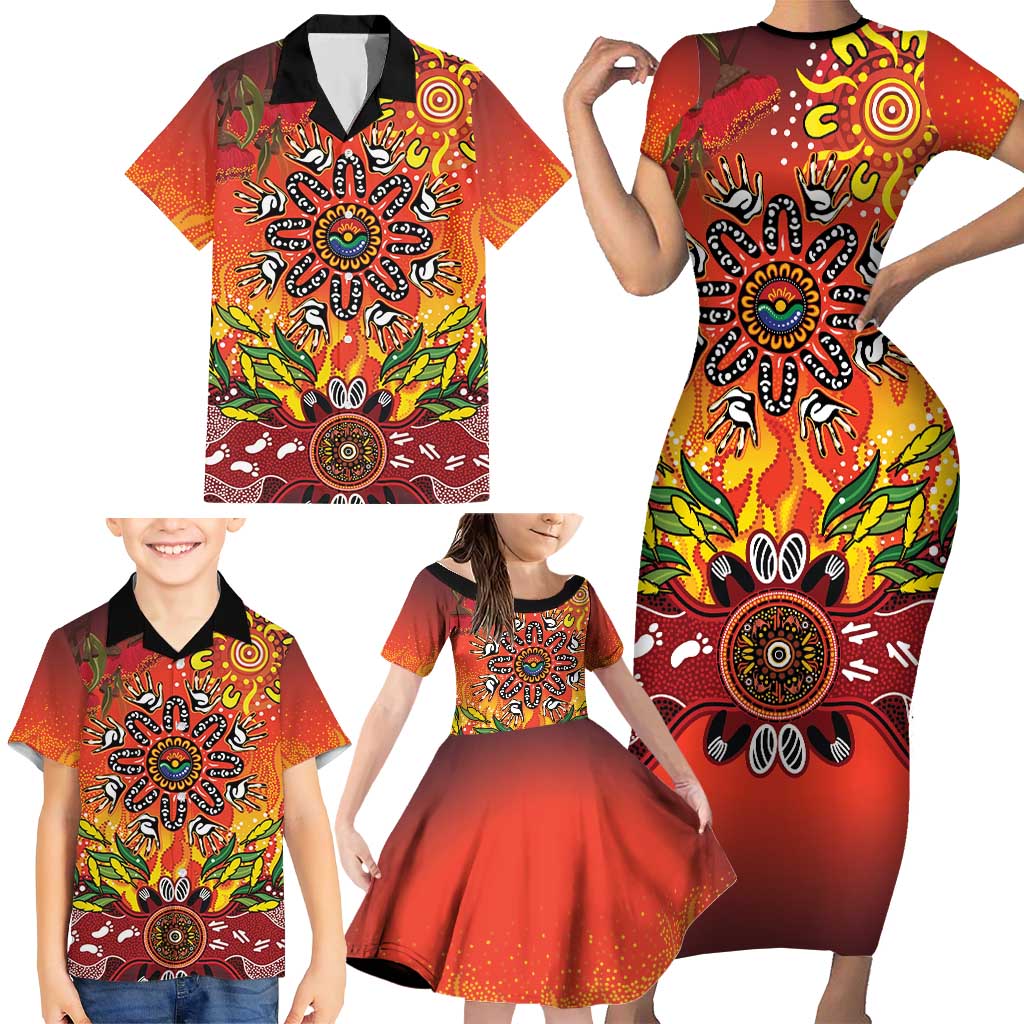 NAIDOC Week 2026 Family Matching Short Sleeve Bodycon Dress and Hawaiian Shirt 50 Years of Deadly Aboriginal Dot Art