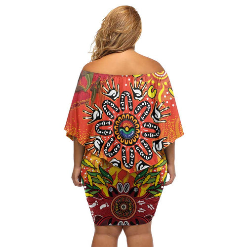 NAIDOC Week 2026 Off Shoulder Short Dress 50 Years of Deadly Aboriginal Dot Art