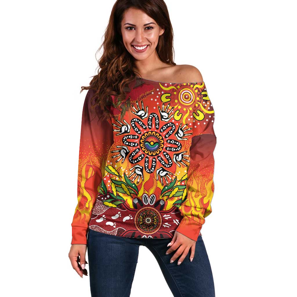 NAIDOC Week 2026 Off Shoulder Sweater 50 Years of Deadly Aboriginal Dot Art