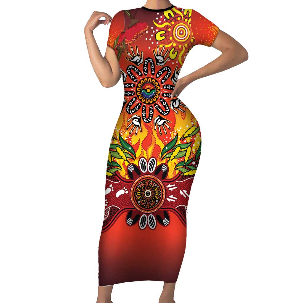 NAIDOC Week 2026 Short Sleeve Bodycon Dress 50 Years of Deadly Aboriginal Dot Art